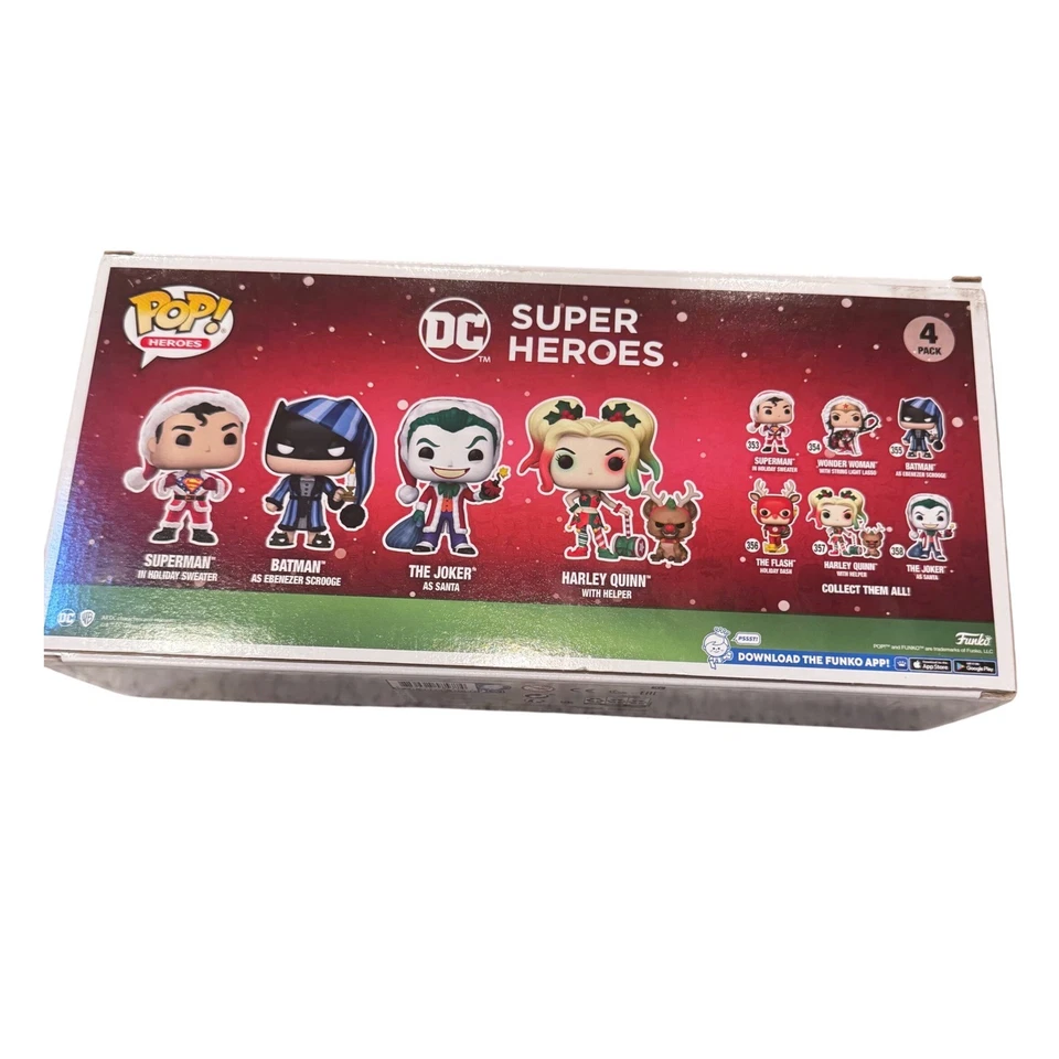 Funko Pop DC Super Heroes Holiday Paquete de 4 Superman Batman Joker Harley Quinn Nuevo en caja Foto 3 de 4