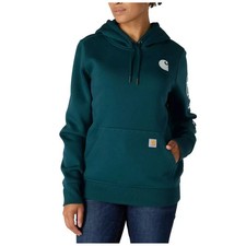Carhartt Iconic Clarksburg Hoodie Women's XS Greenstone Logo Relaxed Fit JAX1572