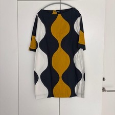 Marimekko Gray Yellow Wave Half Sleeve Dress S Spring Sale Discount