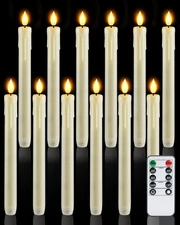 12 Pcs Plastic Flameless Taper Candles with Remote Timer Dimmer, Ivory Led Ca...