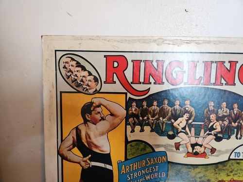 RARO PÓSTER Ringling Brothers Bros Circus The Saxon Trio Hombre Más Fuerte - Imagen 2 de 7