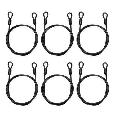 6pcs 5/32'' Dia 3.3ft Security Cable Lock Vinyl Coated Steel with Loops Black