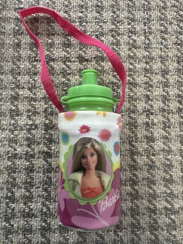 Mattel ‘2005 Vintage Barbie Kids Water Bottle Floral Design With Strap 