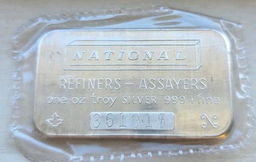 Vintage 1 Oz National Mint .999 Silver Art Bar #361016