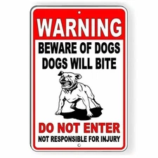 Warning Beware Of Dogs Do Not Enter Dogs Will Bite Sign / Decal  Pitbull Sbd027