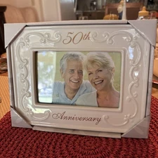50th Anniversary Picture Frame, 4 X 6 Opening, White, Malden, New.
