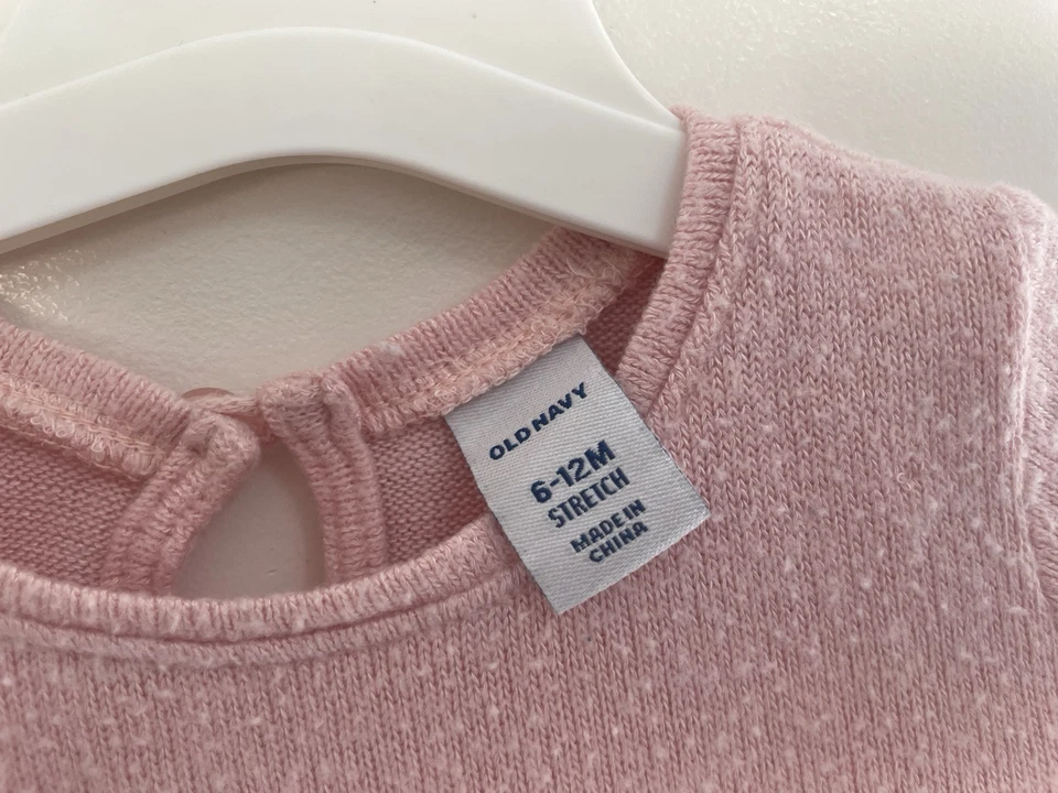 Antiguo Vestido Azul Marino Bebé Niñas Sólido Rosa Claro Mezcla Rayón Peplum Manga Larga 6-12M Foto 2 de 4