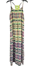 fairycore tropical boho maxi dress geometric sheer tribal Aztec sz L 11-13