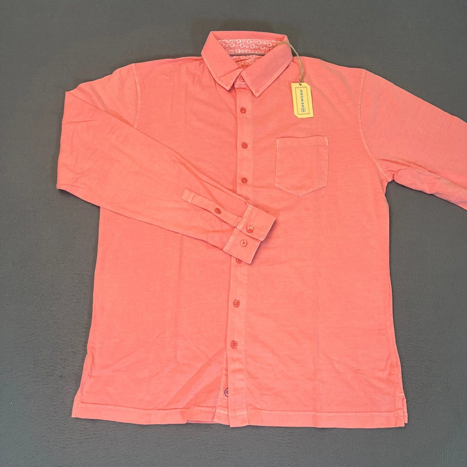 Reworn Mens Organic Cotton Long Sleeve Button Down Shirt Washed Red Medium R1900