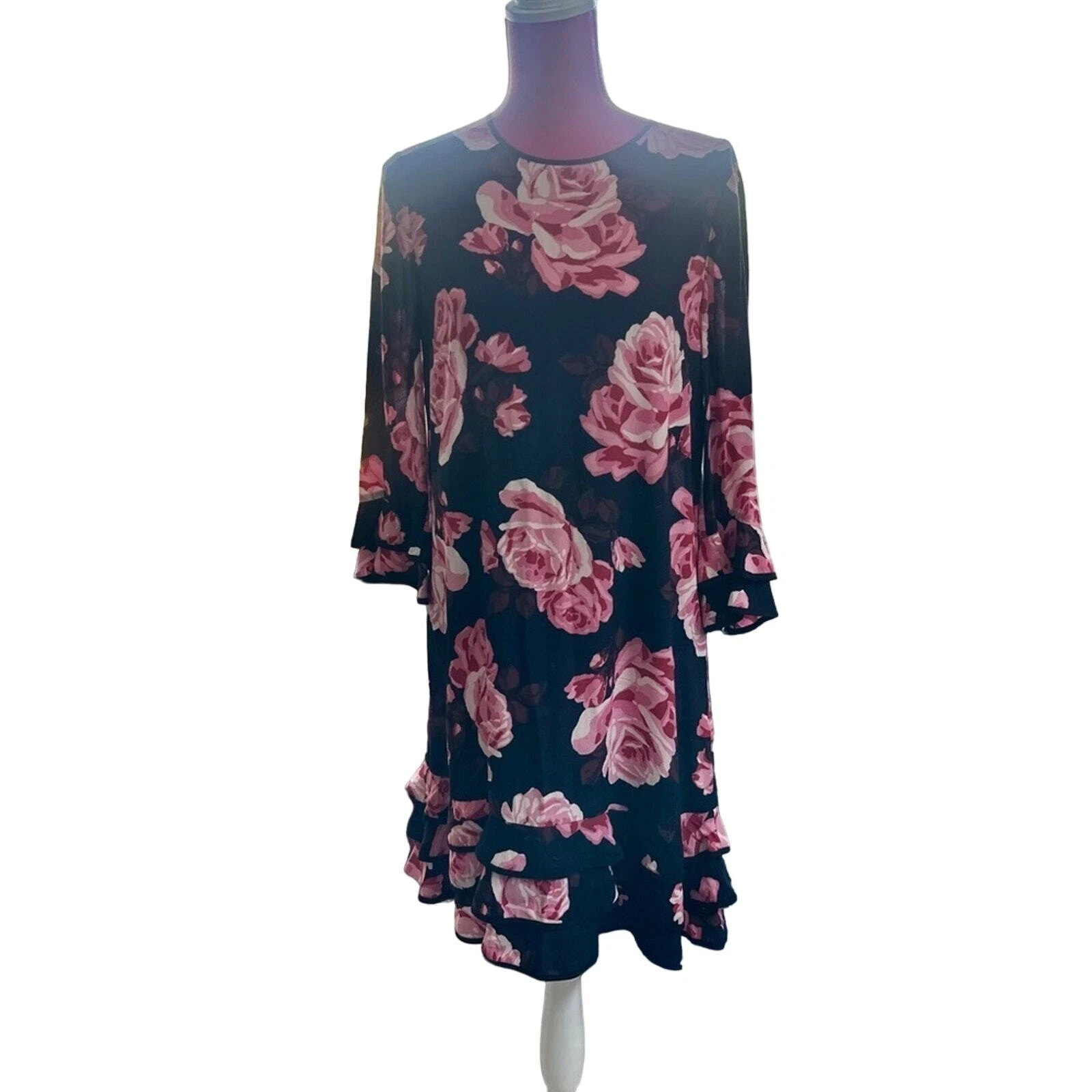 Abito Kate Spade rosa con volant e tubino in rose rambling nuovo senza etichette