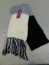 Rampage Cold Weather Ombre Knit Tassel Scarf - Black - Gray - Ivory #2339