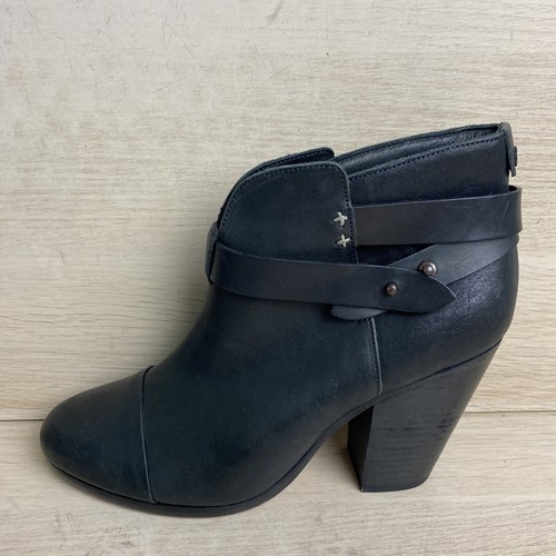 rag & bone Black Leather Cap Toe Block Heel Pull On Ankle Boots, Size Womens 41 - Afbeelding 3 van 10