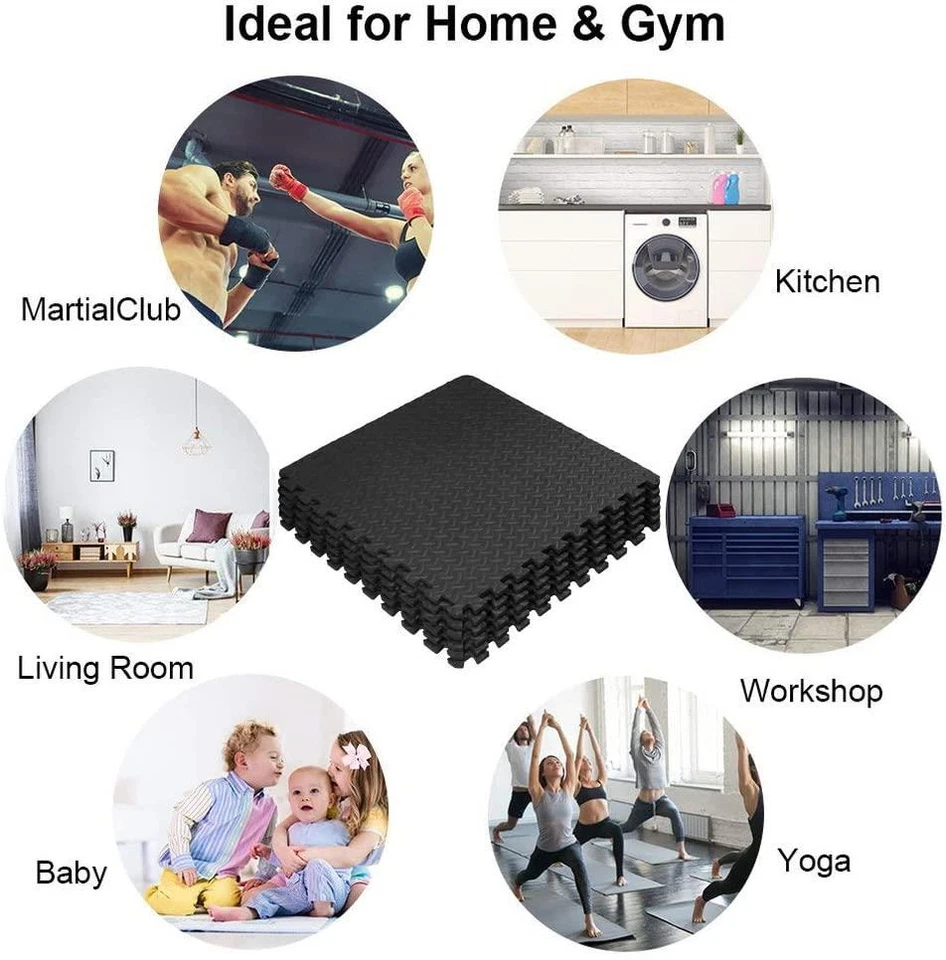24Pcs Gym Flooring Interlocking Floor Mats EVA Soft Foam Yoga Mat Tiles 60x60cm - Image 4 of 4