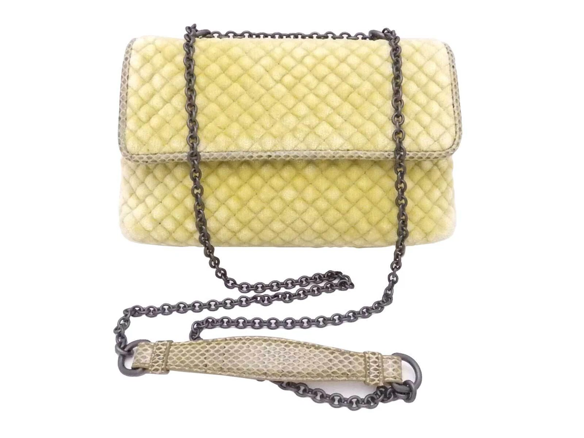 Auth BOTTEGA VENETA Crossbody Shoulder Bag Yellow Green Velvet/Metal -  e52953f