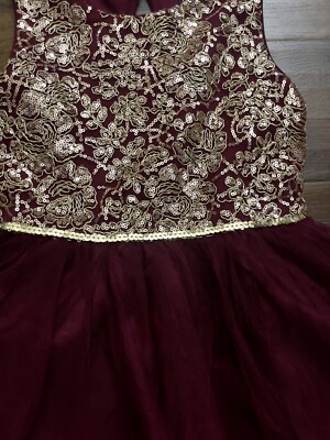 burgundy dress christmas Women's Champagne Mood Floral Halter Midi Dress in Burgundy