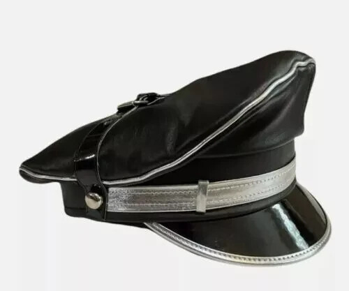 Biker Leather Cap - Real Cowhide silver trim Leather Muir,Biker,Gay, Cap - Bild 5 von 8