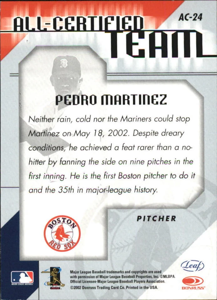 2002 Leaf Certified All-Certified Team #24 Pedro Martinez - NM-MT - Image 2 of 2
