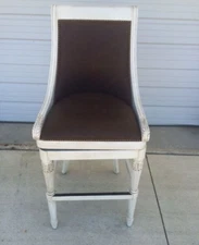 Frontgate Kent Brown Leather Barstool BAR 30" White Wood Kitchen Counter Stool 