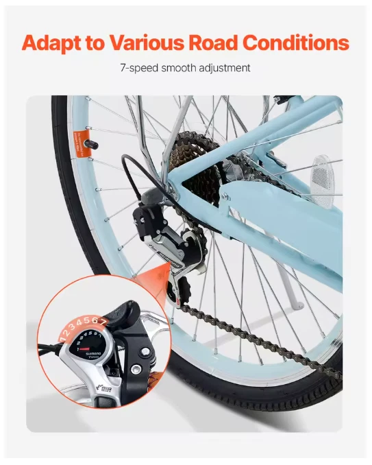 Fahrrad 26 Zoll Citybike 7 Gang Cruiser Bike Leicht und Komfortabel, Inkl Korb! - Bild 4 von 4