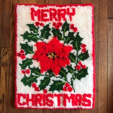 Vintage 90s Merry Christmas Accent Rug Latch Hook Completed Approx 20  X 26  