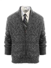 Men's Full Zip Shawl Collar Knitted Cardigan Twisted Sweater Pullover AF-1203