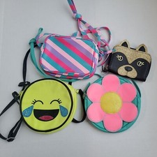 Lot Of 4 Girls Bags Purses Emoji. Flower, Animal, Striped - Justice Super Cute