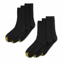GOLD TOE Women's 6 Pack Ribbed Crew Socks, Sz 9-11 fits shoe sz 6-9, Black
