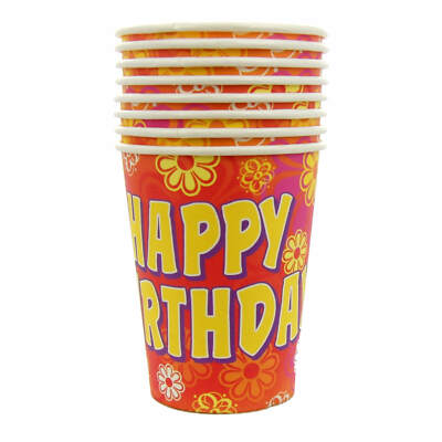 8pcs Party Cardboard Cups ''Happy Birthday'' 0.25L Pack of 8 Birthday Cups