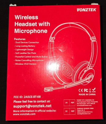 Vonztek Wireless/Bluetooth Headset W/ Microphone & charger Cable