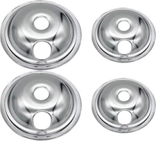 4 GE Hotpoint Chrome Stove Drip Pans Electric Burner Covers Top Replacement Set
