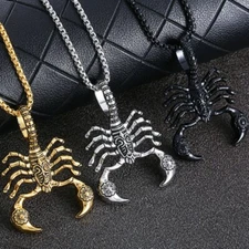 Mens Gothic Punk Animal Scorpion Pendant Necklace Biker Jewelry Box Chain 24"