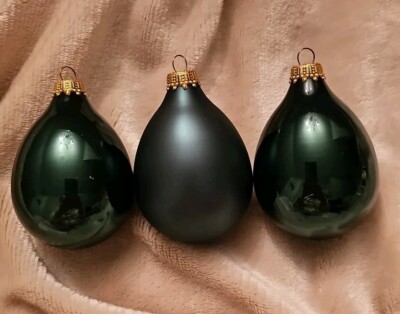 Evergreen Satin Christmas Ornaments K Mark On Hanger Teardrop Set Of 3 Vintage