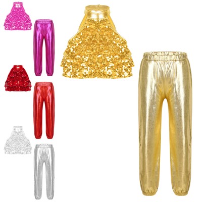 Kinder Mädchen Crop Top Mit Hose Modern Weste Und Hosen Mock Neck Outfits Tanz