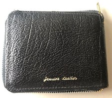 Vintage Black Leather Zip Around 6 Slot Picture Credit Card Wallet 4.5x4x0.5 In