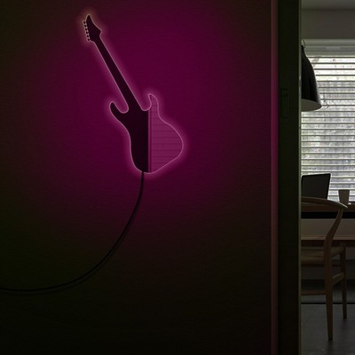 Guitar Wall Mirror With Led Blacklight Quirky Home Bedroom Decor