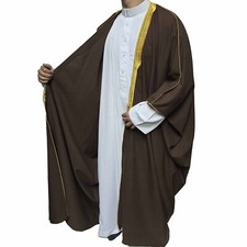 Royal Premium Brown Arabian Bisht 3 Quarter Sleeves Cloak Arab Dress Thobe Is