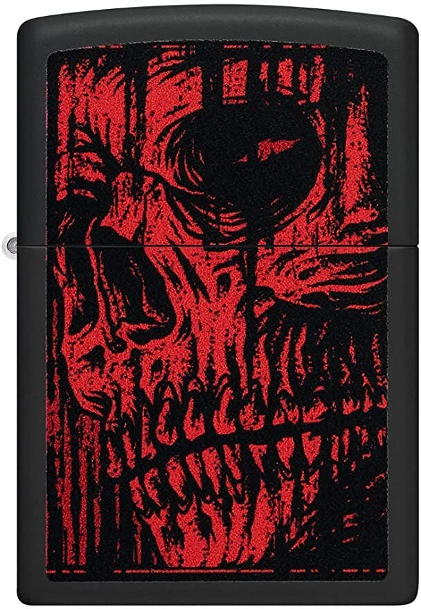 Zippo Red Skull Design Black Matte 49775