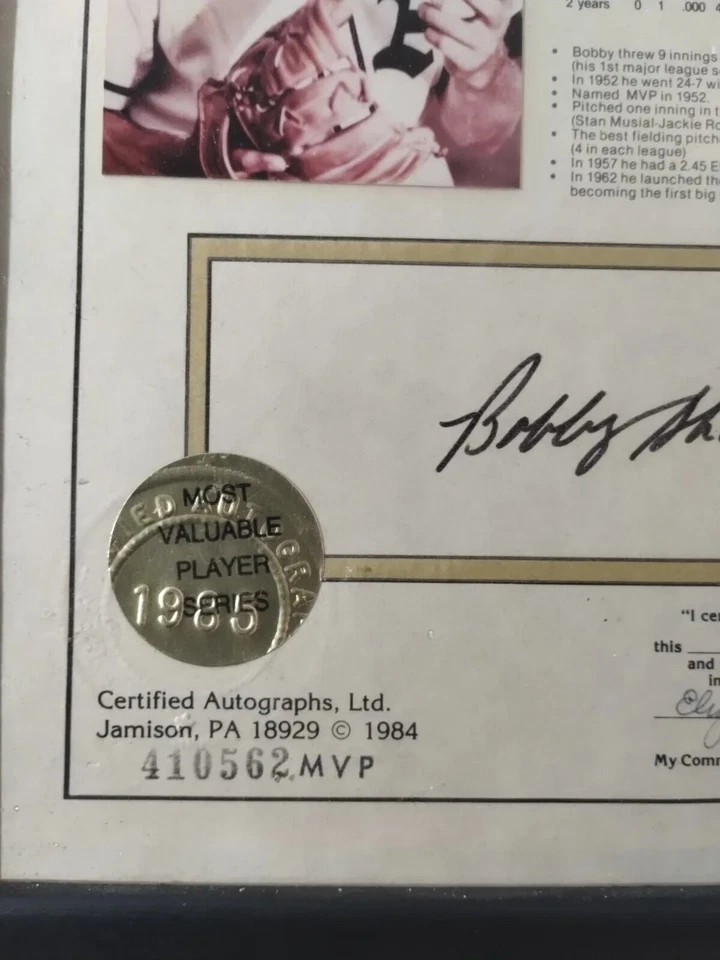 RARO Bobby Shantz KC Athletics Auténtico Firmado Autografiado Enmarcado 410562MVP Foto 3 de 4