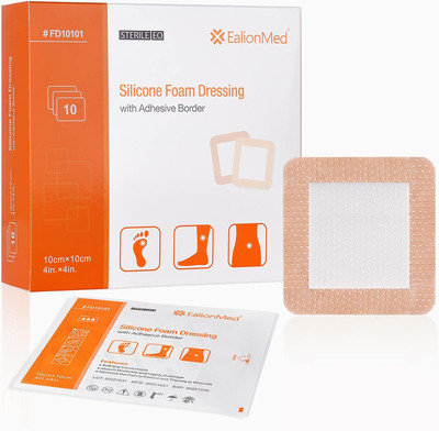 Silicone Foam Dressing with Gentle Adhesive Border 4''X4'', 10 Pack, Painless Re