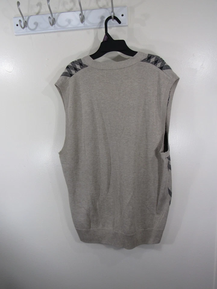 Haggar 男式毛衣背心 XL 码棕褐色灰色纽扣前 V 领无袖 — 第 3/4 张图片