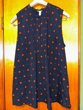 A NEW DAY Women's Navy Blue Patterned Tank Top Lace Collar Size Large