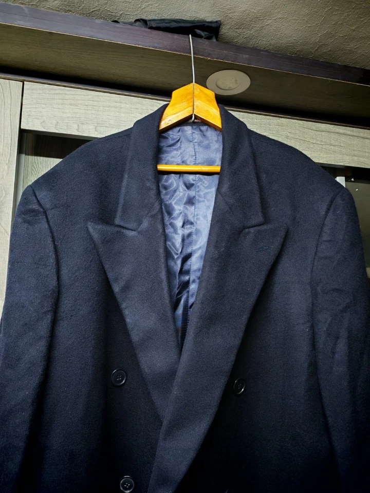 Vintage Milano classic Cashmere wool blend db gangster navy Suit over coat 44R - Image 3 of 4