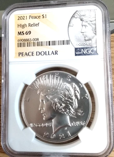 2021 Peace Silver $1 Dollar High Relief NGC MS69 Coin