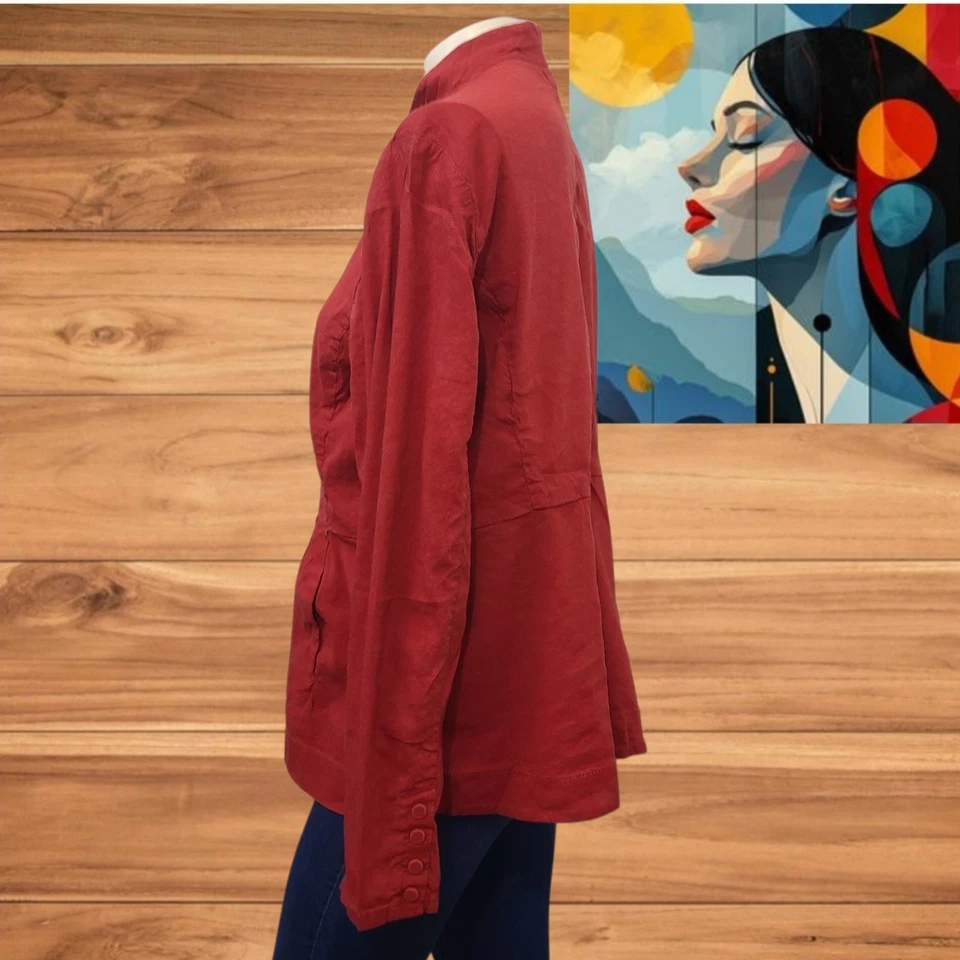 Eileen Fisher Women’s Red Open Front Lightweight Blazer Jacket Long Sleeve XL - Image 3 of 4