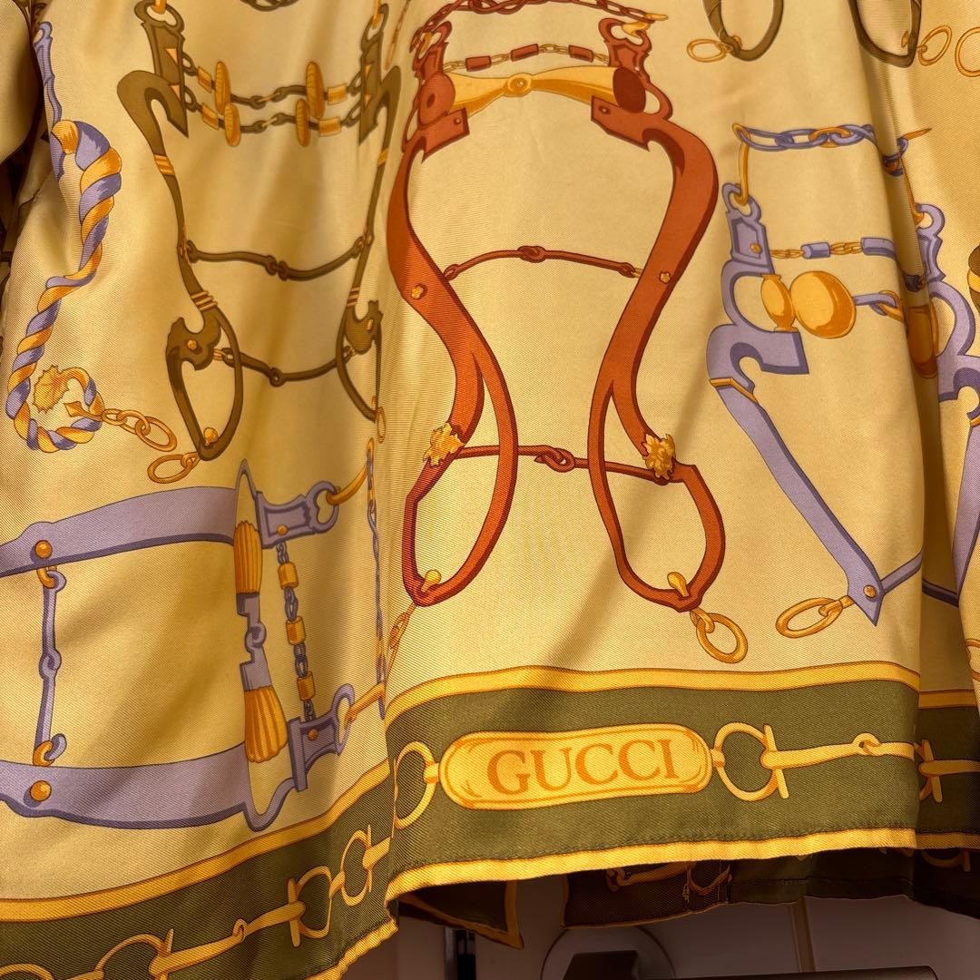 Gucci Silk Shirt Blouse Size 46 Yellow Khaki Vintage Authentic Used Long Sleeve image 5