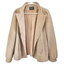 Anne-Gee Vintage Tan Herringbone Wool Blend Coat Made in USA Beige Women's L