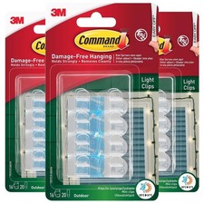 Image of 3 x Command Outdoor Garden Decorating Clear Light 16 Clips Damage Free Total 48