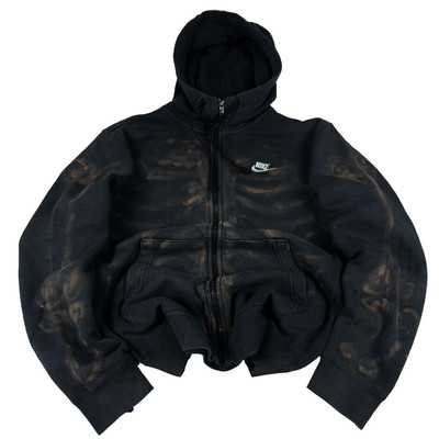 Nike Skeleton Distressed Zip Hoodie Black Bleached Grunge Washed Y2K Streetwear