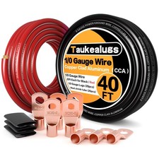1/0 Battery Cable 0 Gauge Amp Wire 40FT CCA Copper Clad Aluminum Wiring Kit- ...