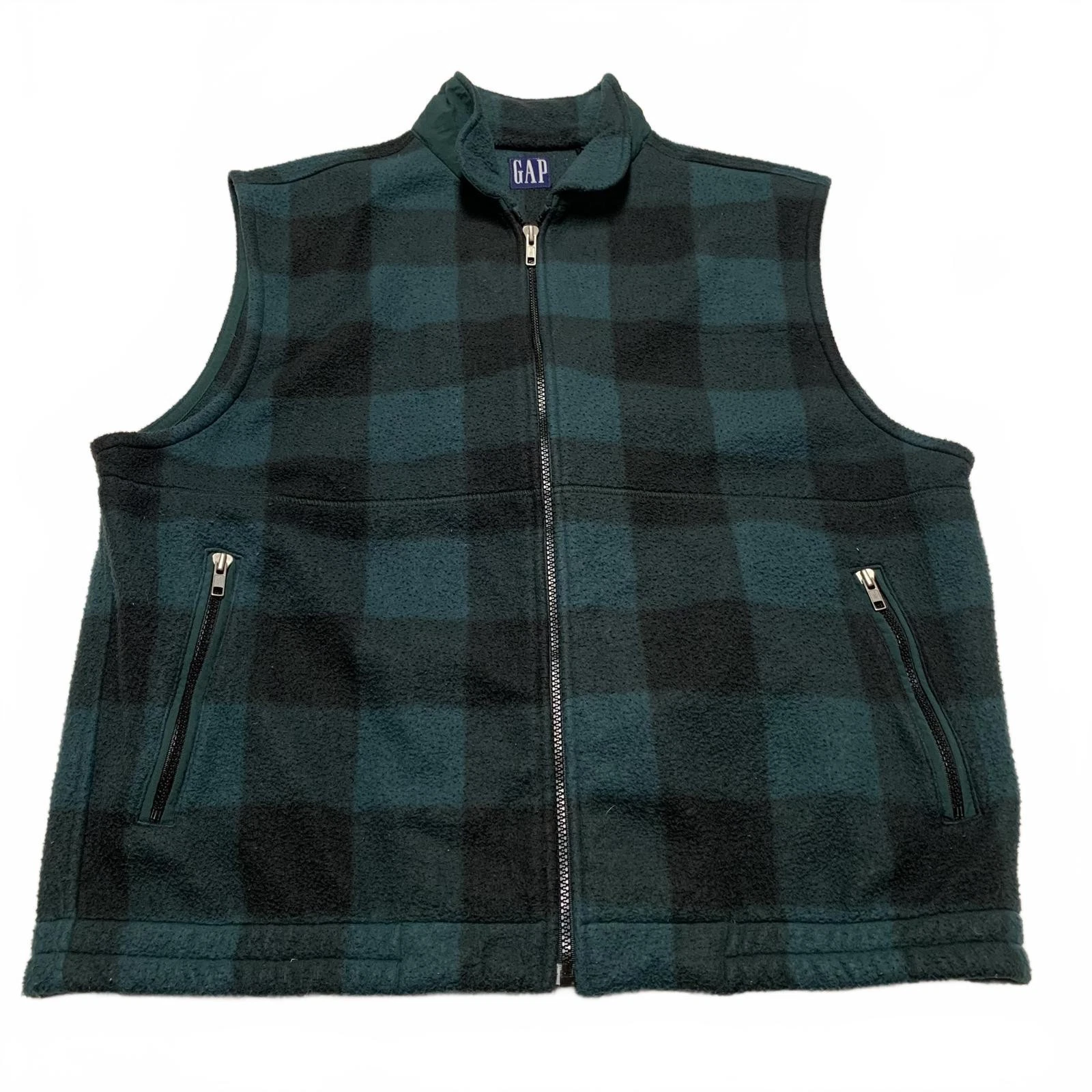 GAP Men's Size Large Buffalo Plaid Green Black Checkered Fleece Vest